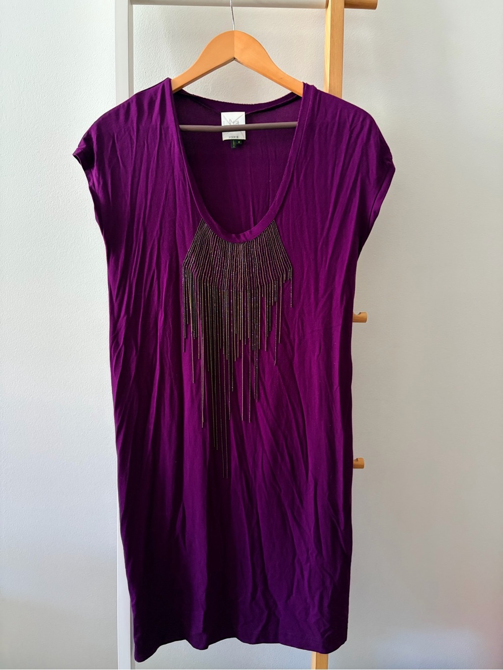 Women’s Nicole Miller Purple Beaded Fringe Scoop Neck Women's Top